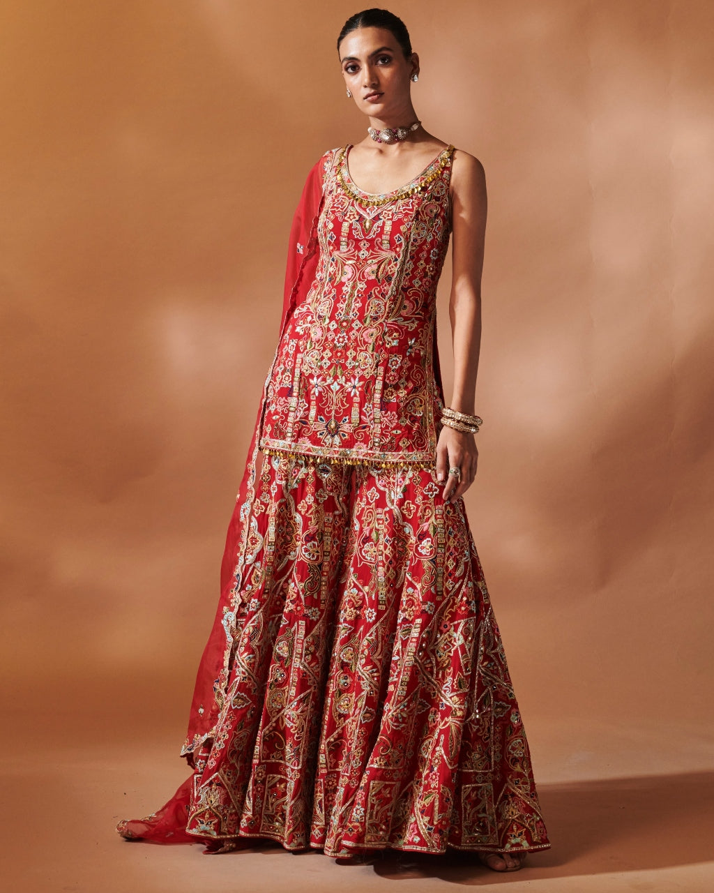 Red Kurta And Sharara Set