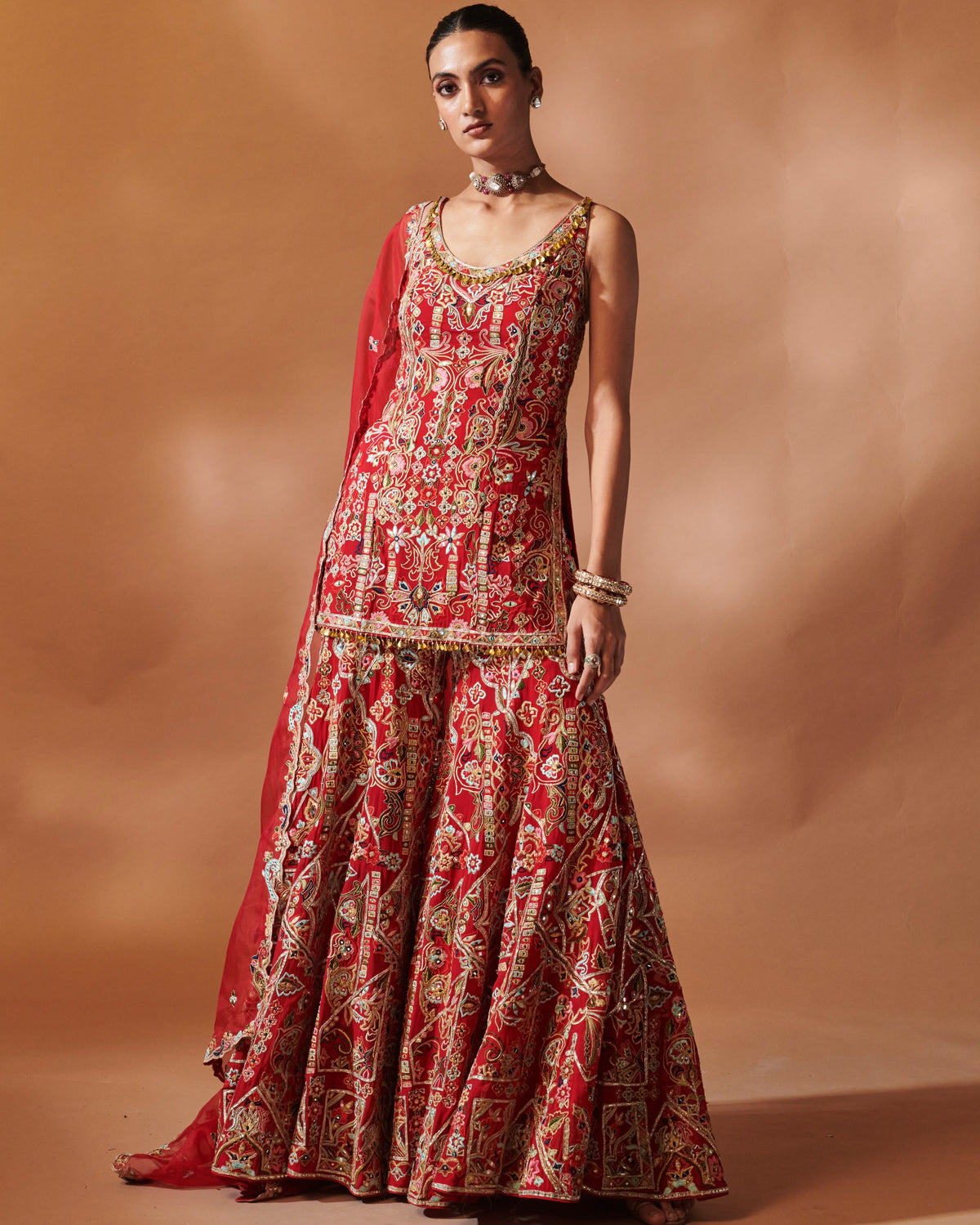 Azra Red Kurta And Sharara Set