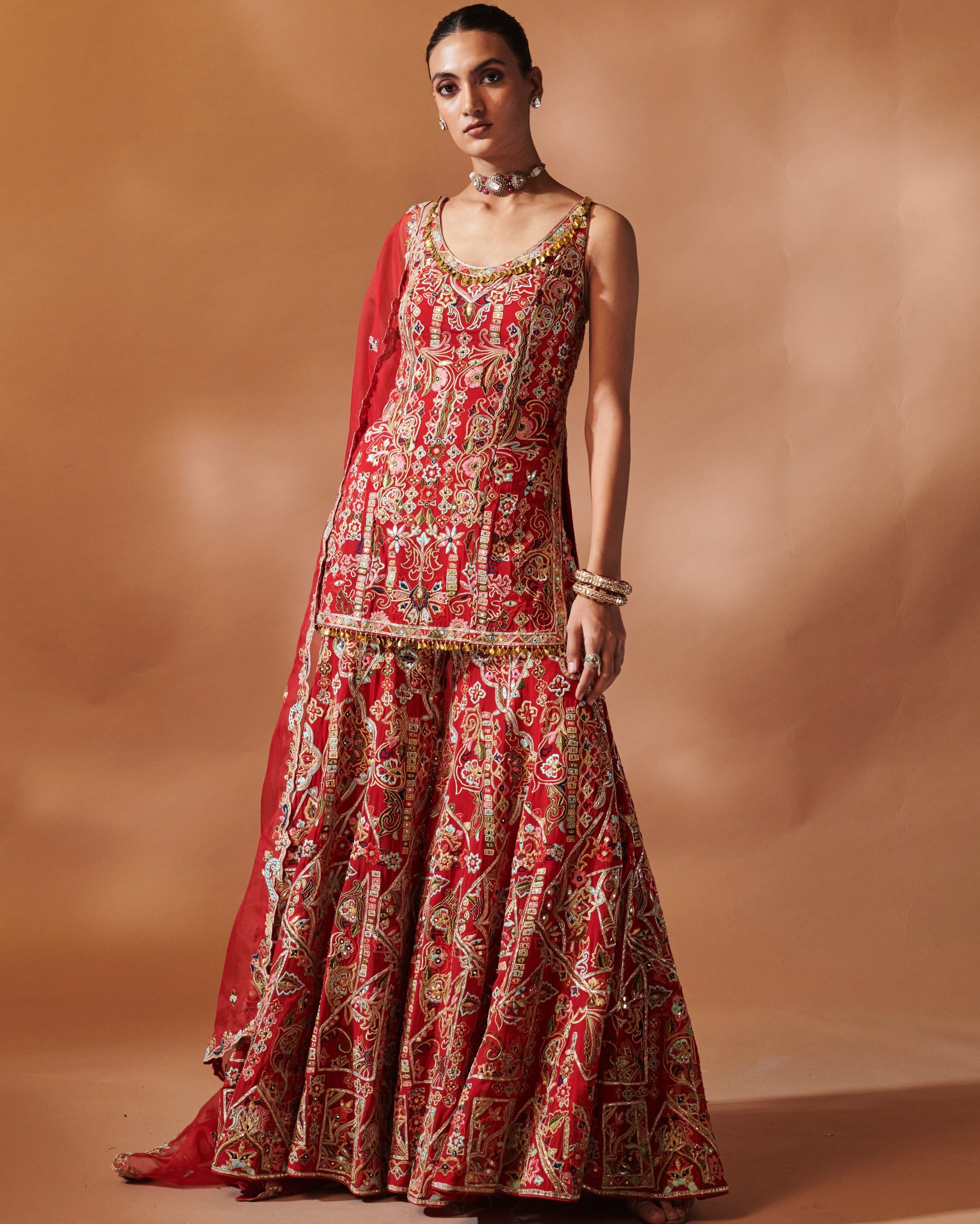 Azra Red Kurta And Sharara Set