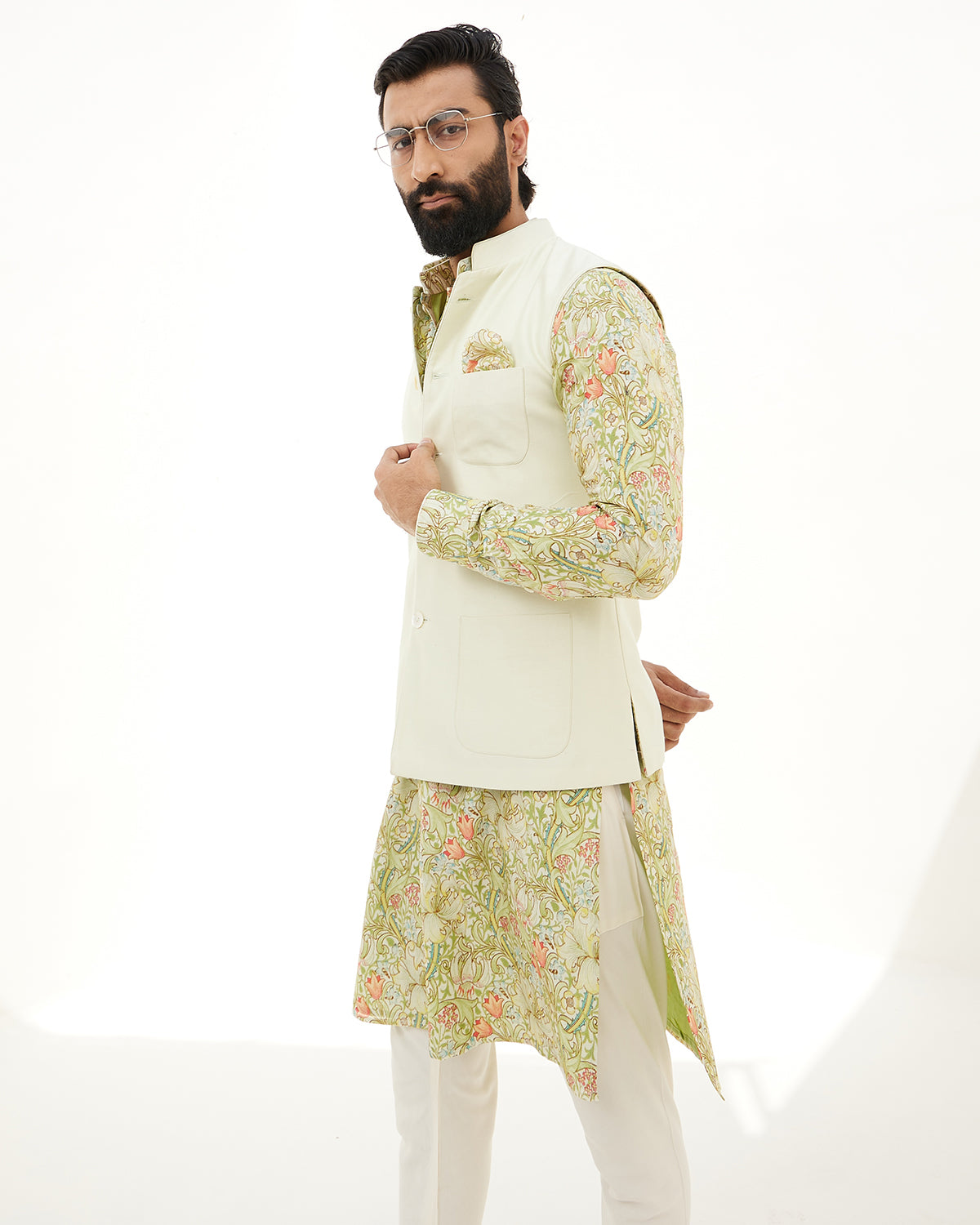 Forest Green Tropical Kurta Set