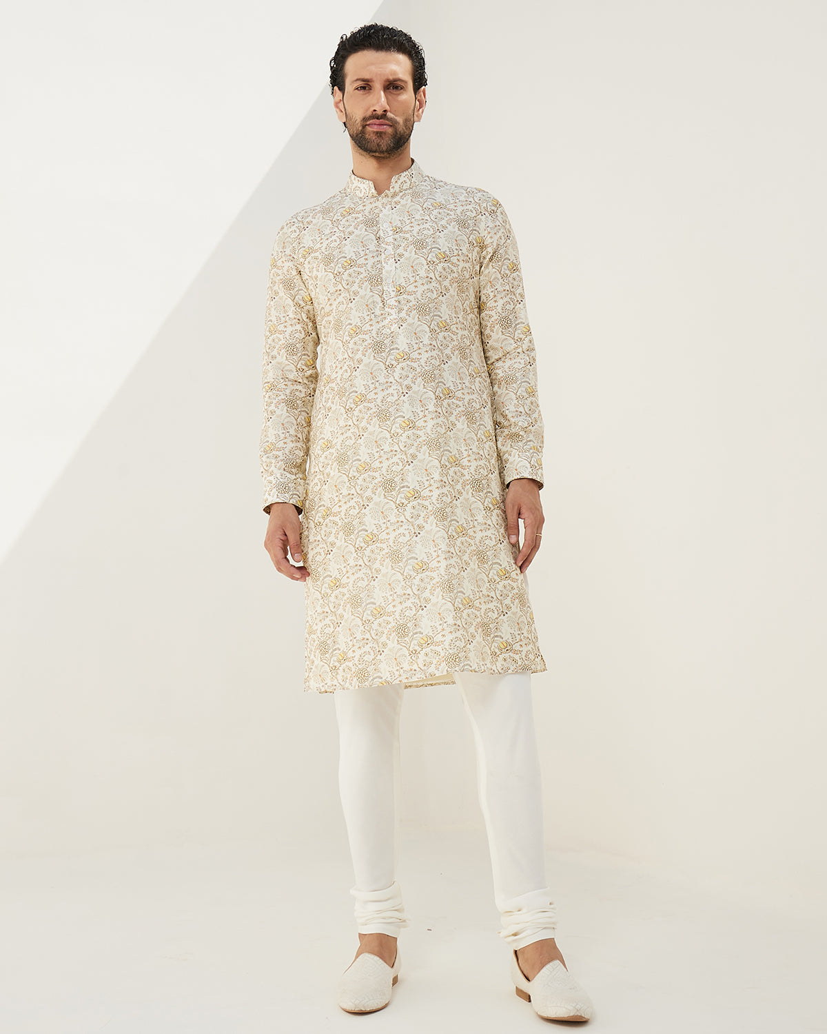 Ivory Printed Kurta Set by Arjan Dugal