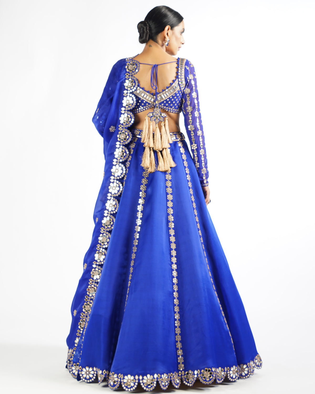 Royal Blue Embellished Blouse And Lehenga Set