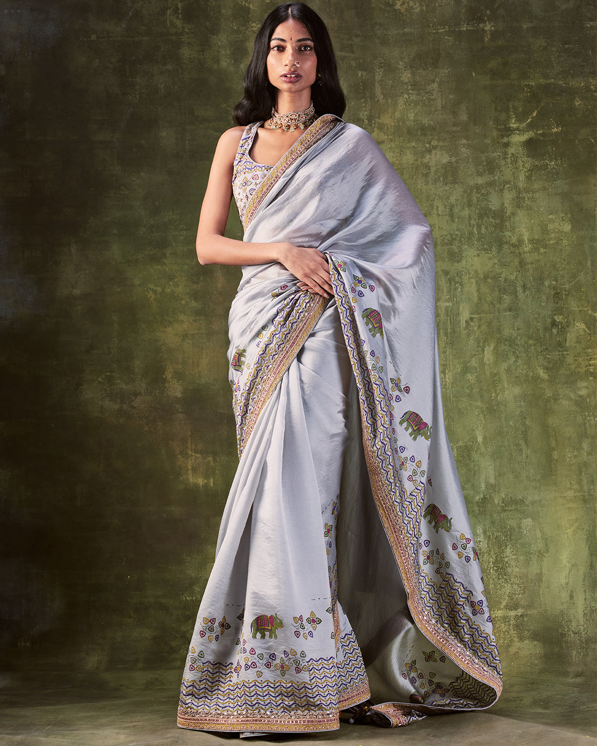 Gray Zardozi Work Sari by Punit Balana