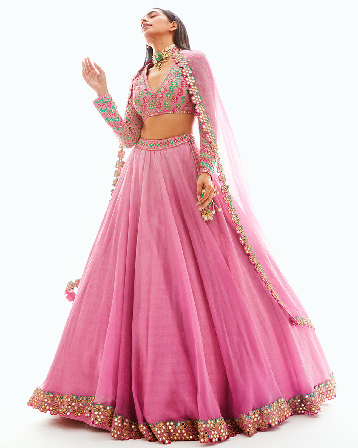 Dull Pink Applique Organza Lehenga Set | Vvani by Vani Vats