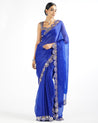 Royal Blue Mirror Scallop Sari Set by Vvani by Vani Vats