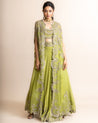 Pista Green Embroidered Gather Cape & Sharara Set by Nupur Kanoi