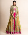 Mirror Embroidered Lehenga Set With Contrast Cape by Nupur Kanoi