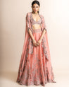 Old Rose Hand Embroidered Cape Lehenga Set by Nupur Kanoi