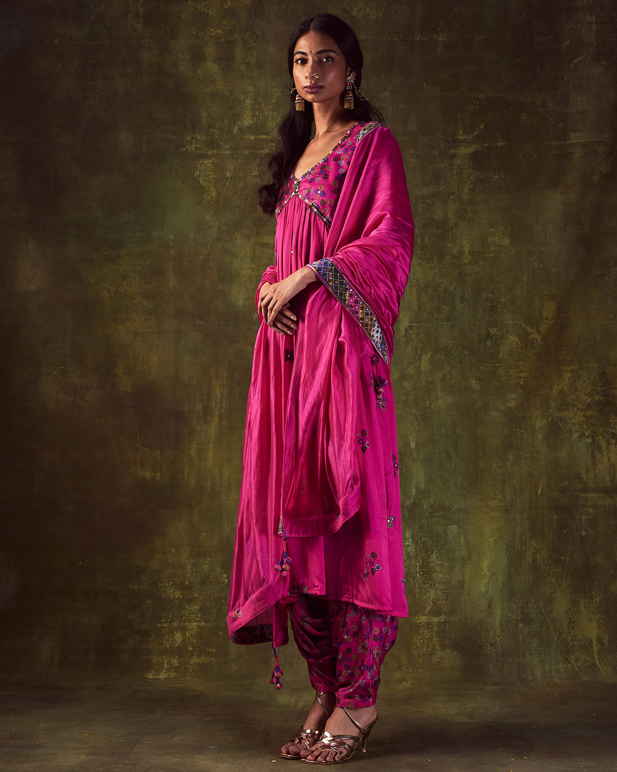Pink Printed Anarkali & Cowl Pants by Punit Balana
