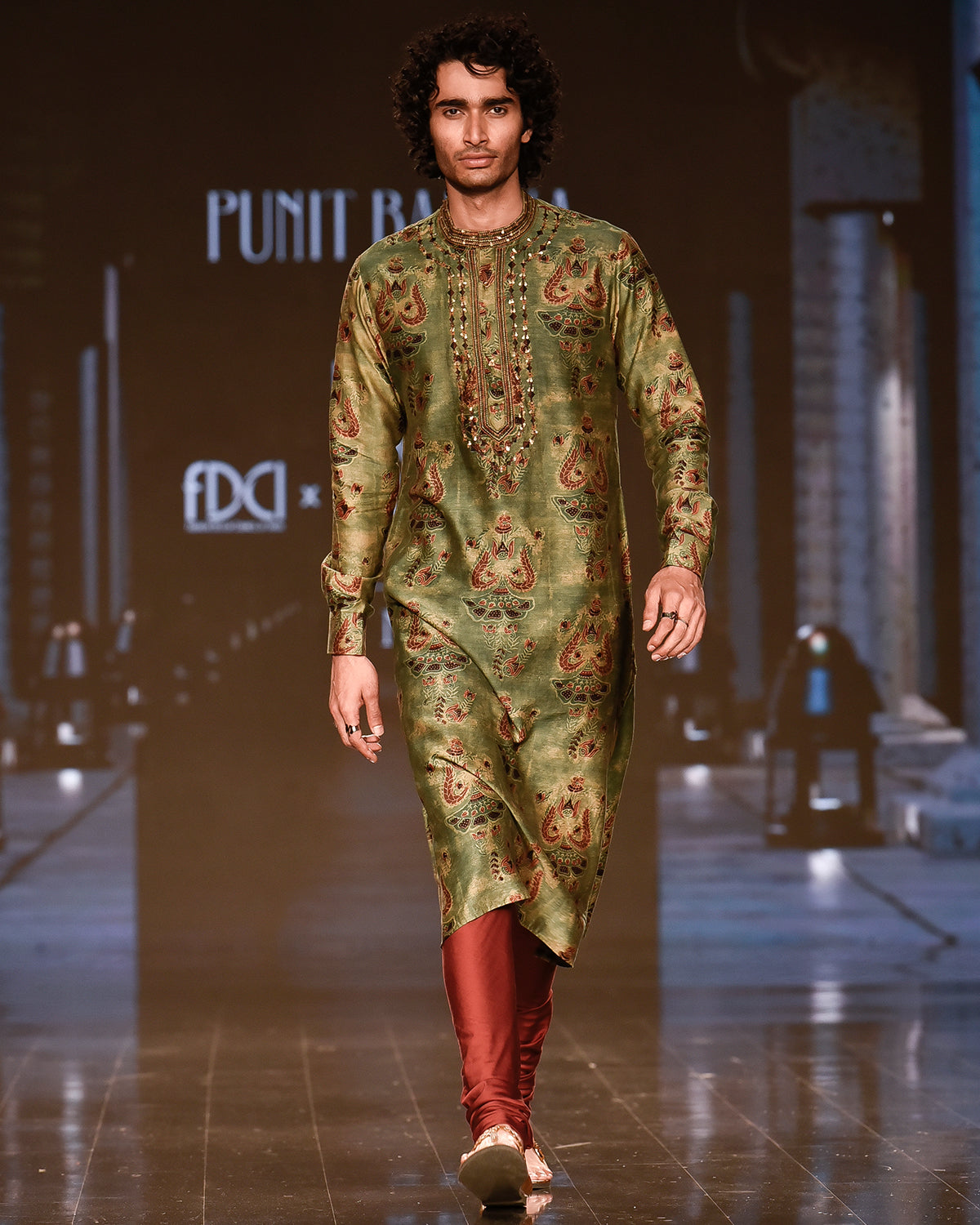 Dry Heena Green Printed Kurta With Churidar by Punit Balana