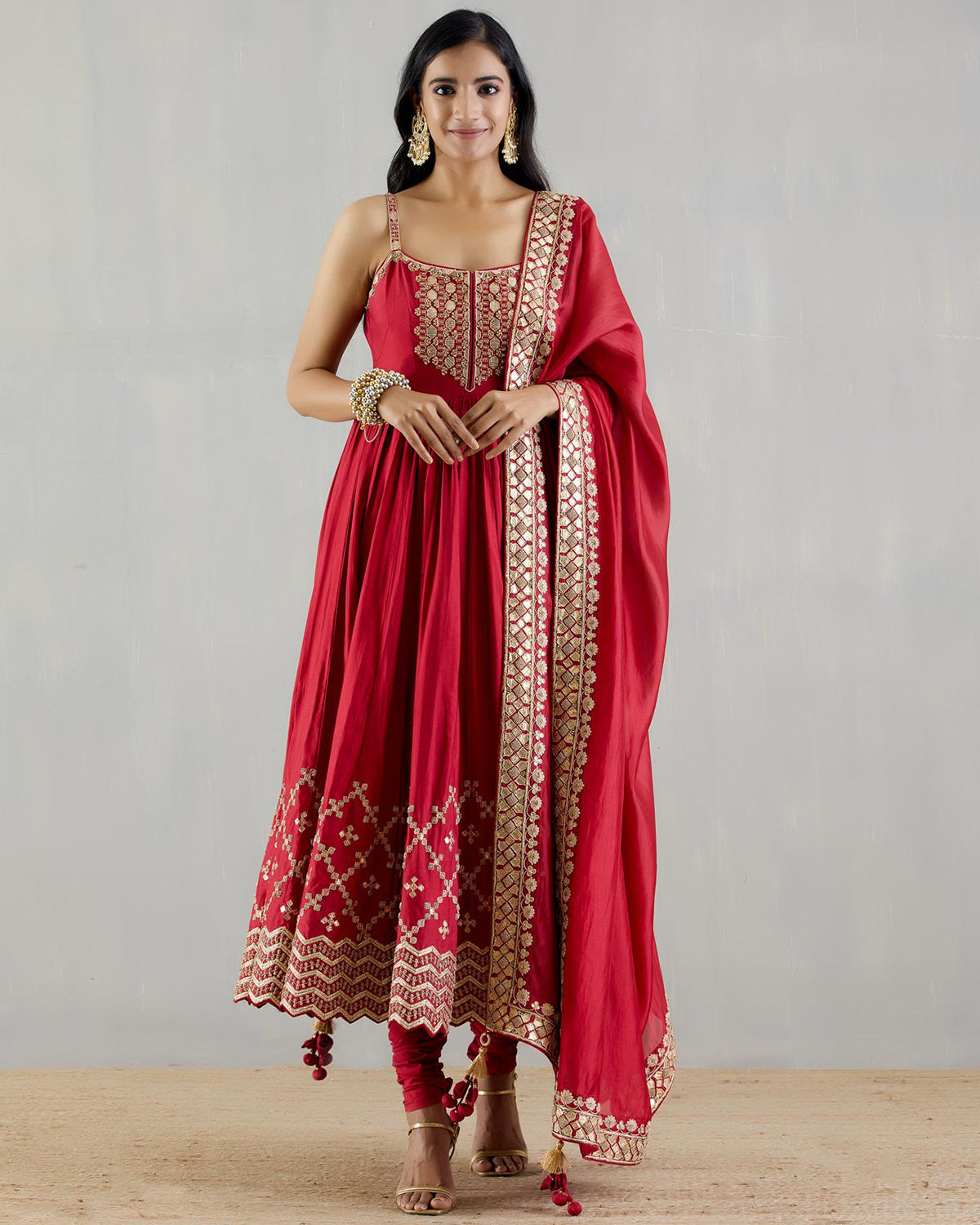 Red Embellished Anarkali With Dupatta by Punit Balana