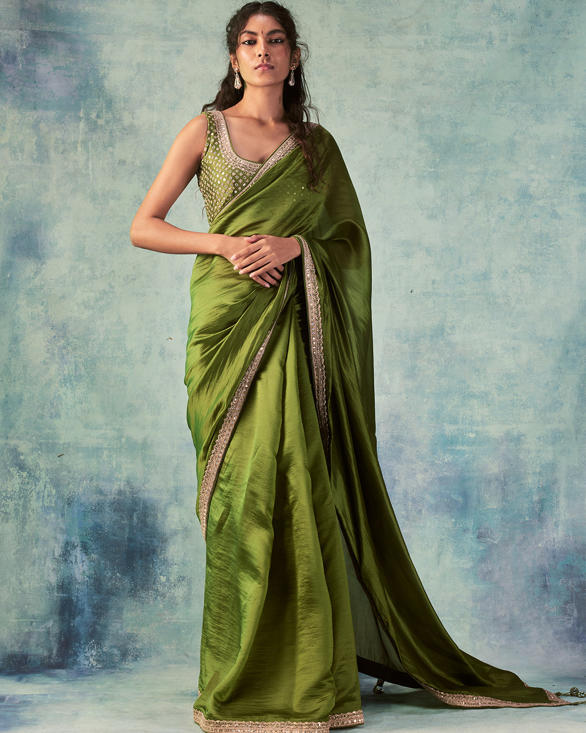 Olive Green Sari Set by Punit Balana