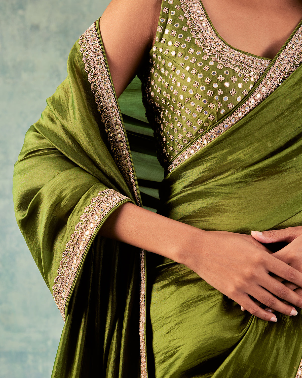 Olive Green Sari Set