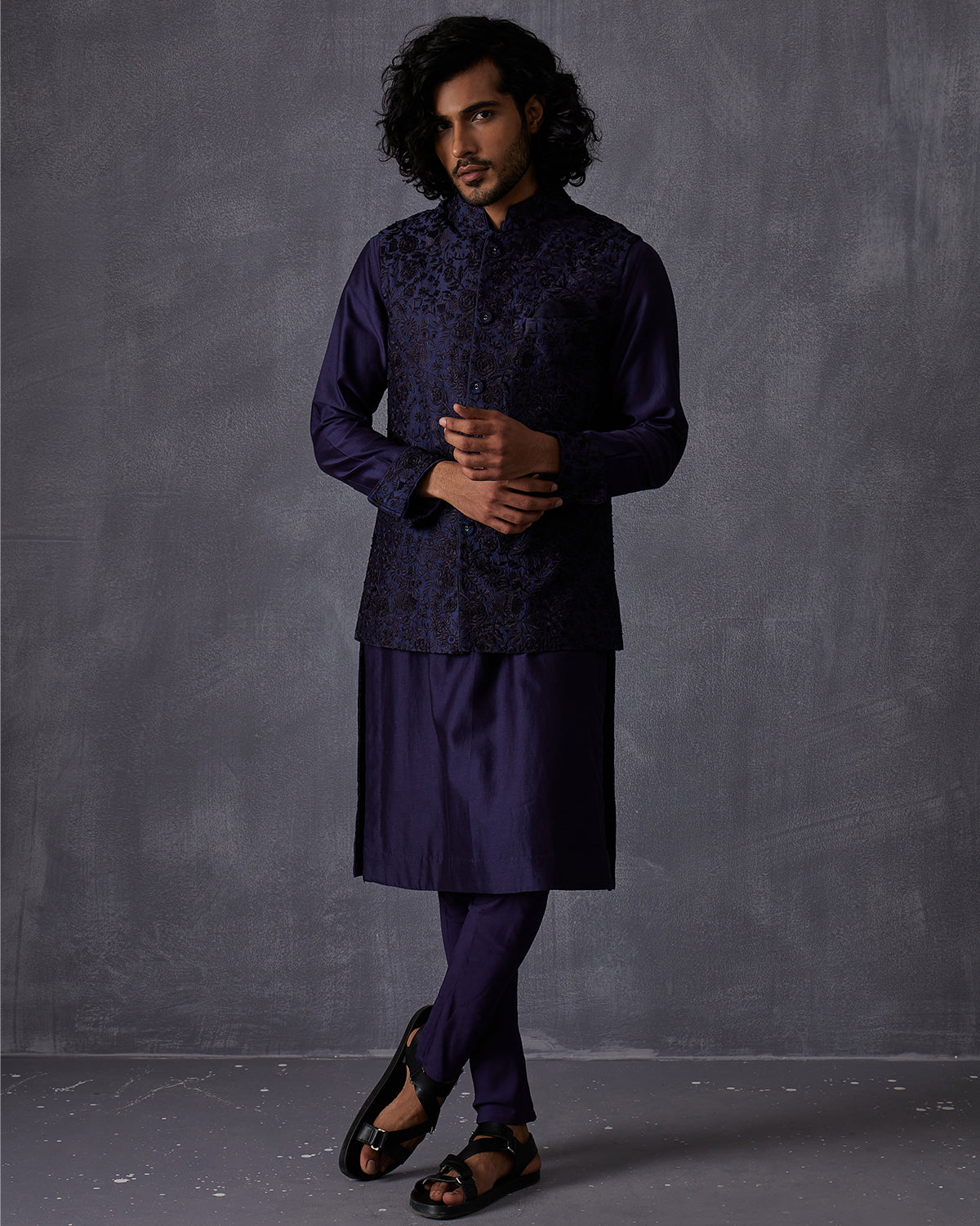 Navy Bageecha Kurta Set