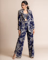 Navy Hand Embroidered Blazer Set With Straight Pants by Nupur Kanoi