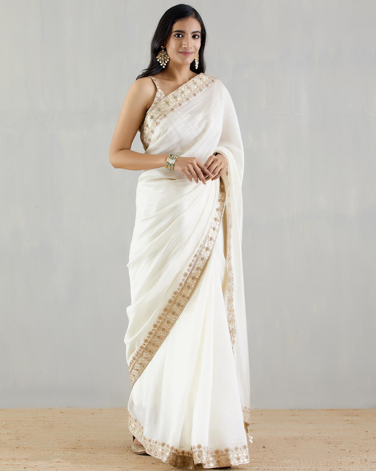 Ivory Organza Silk Sari Set