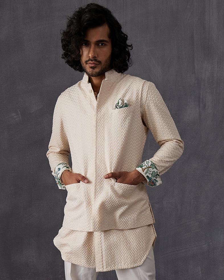 Champagne Ivory Kurta Set by Arjan Dugal