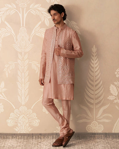 Dusky Pink Chanderi Allover Embroidered Bandi Set