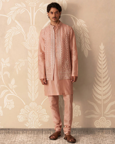 Dusky Pink Chanderi Allover Embroidered Bandi Set