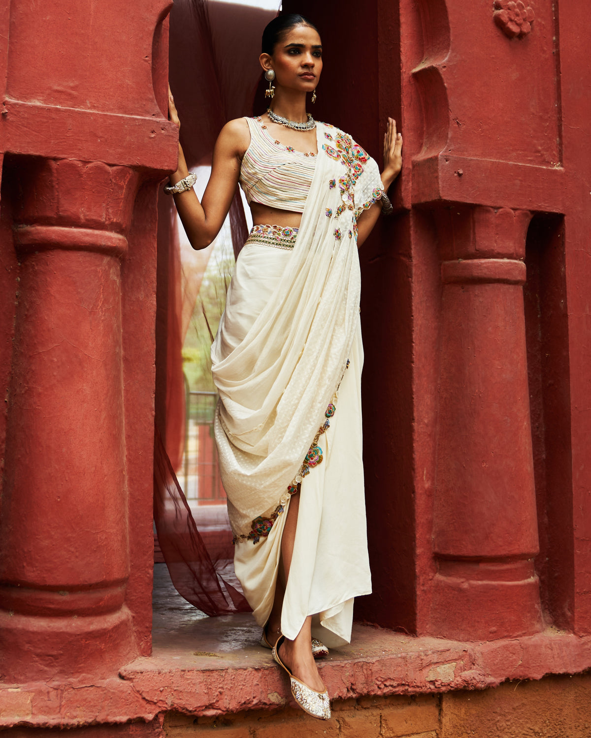 Ivory Drape Skirt with Drape Dupatta Set