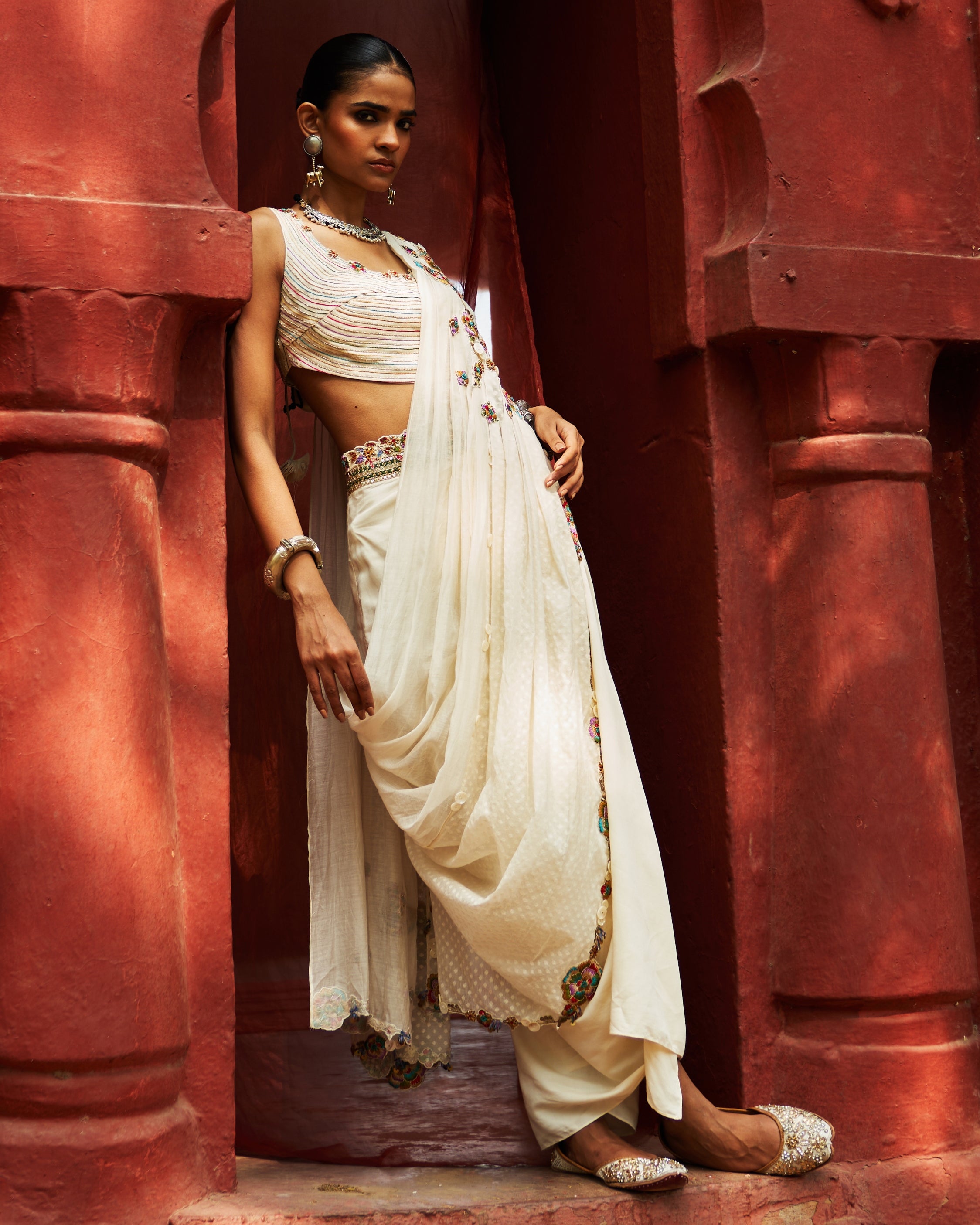 Ivory Drape Skirt with Drape Dupatta Set