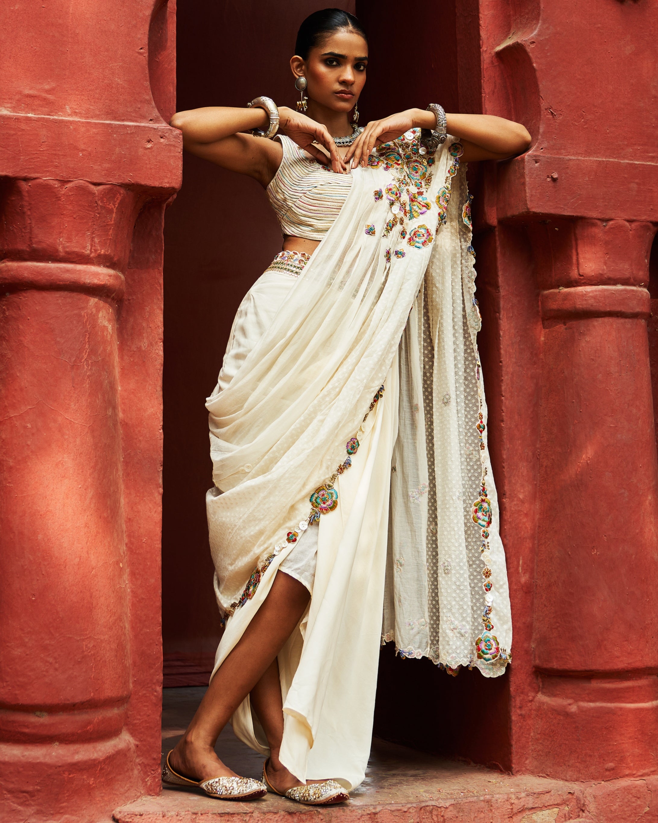 Ivory Drape Skirt with Drape Dupatta Set