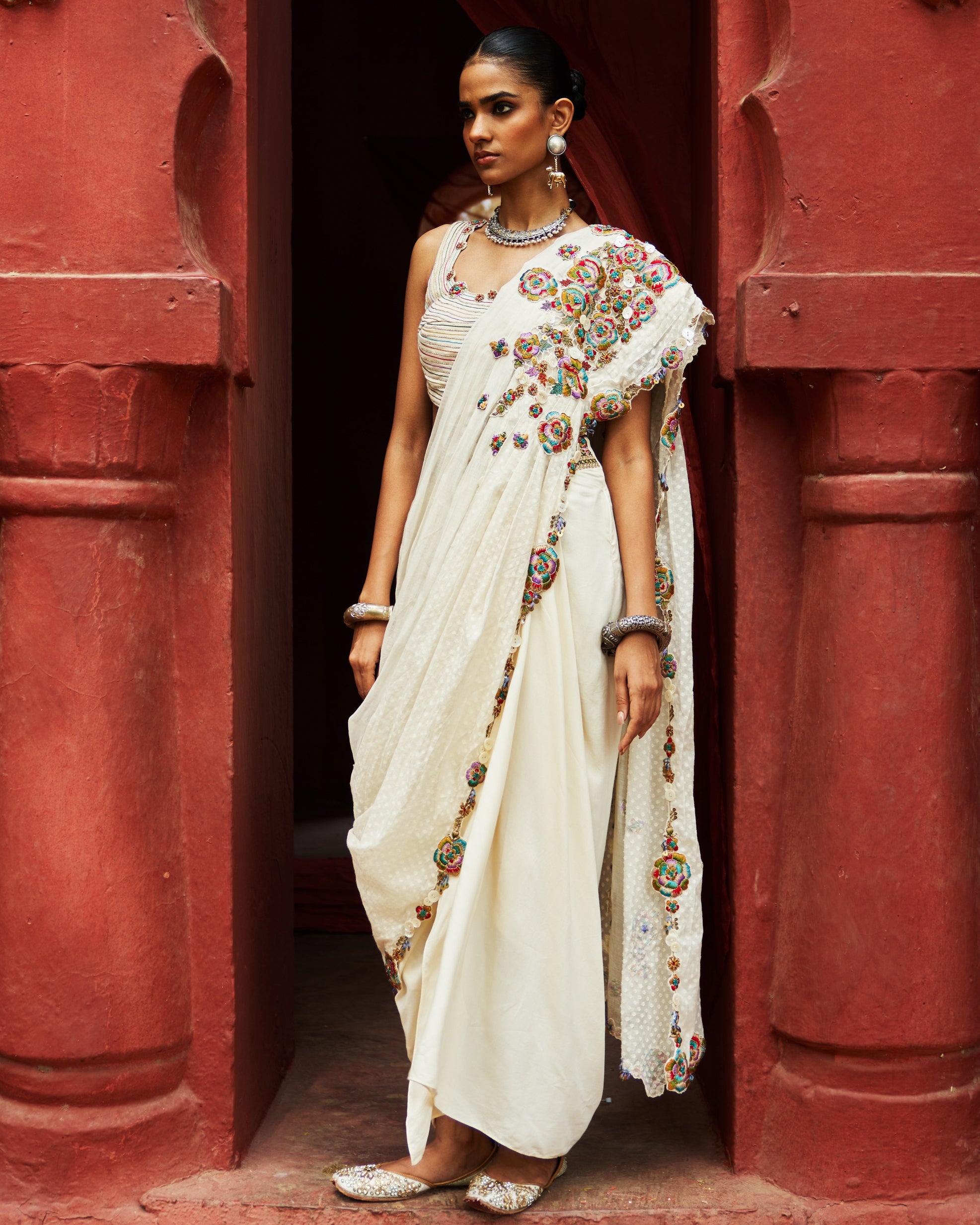 Ivory Drape Skirt with Drape Dupatta Set