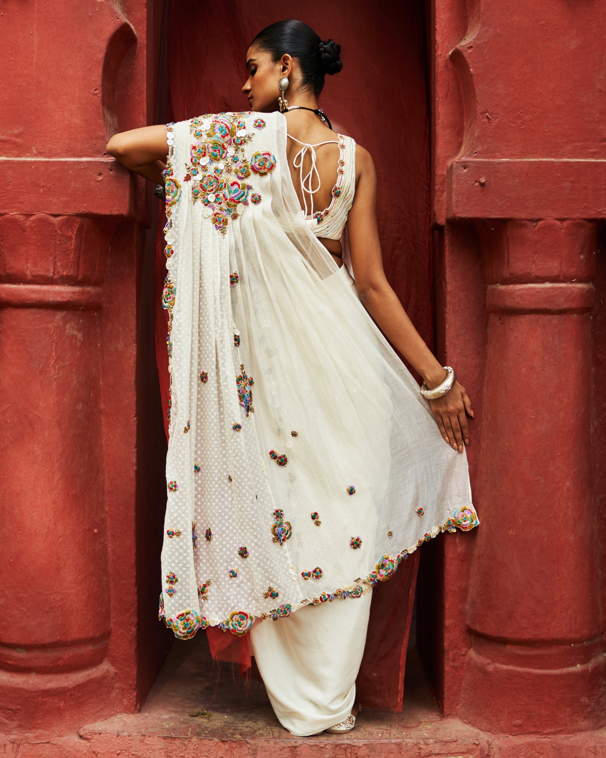 Ivory Drape Skirt with Drape Dupatta Set