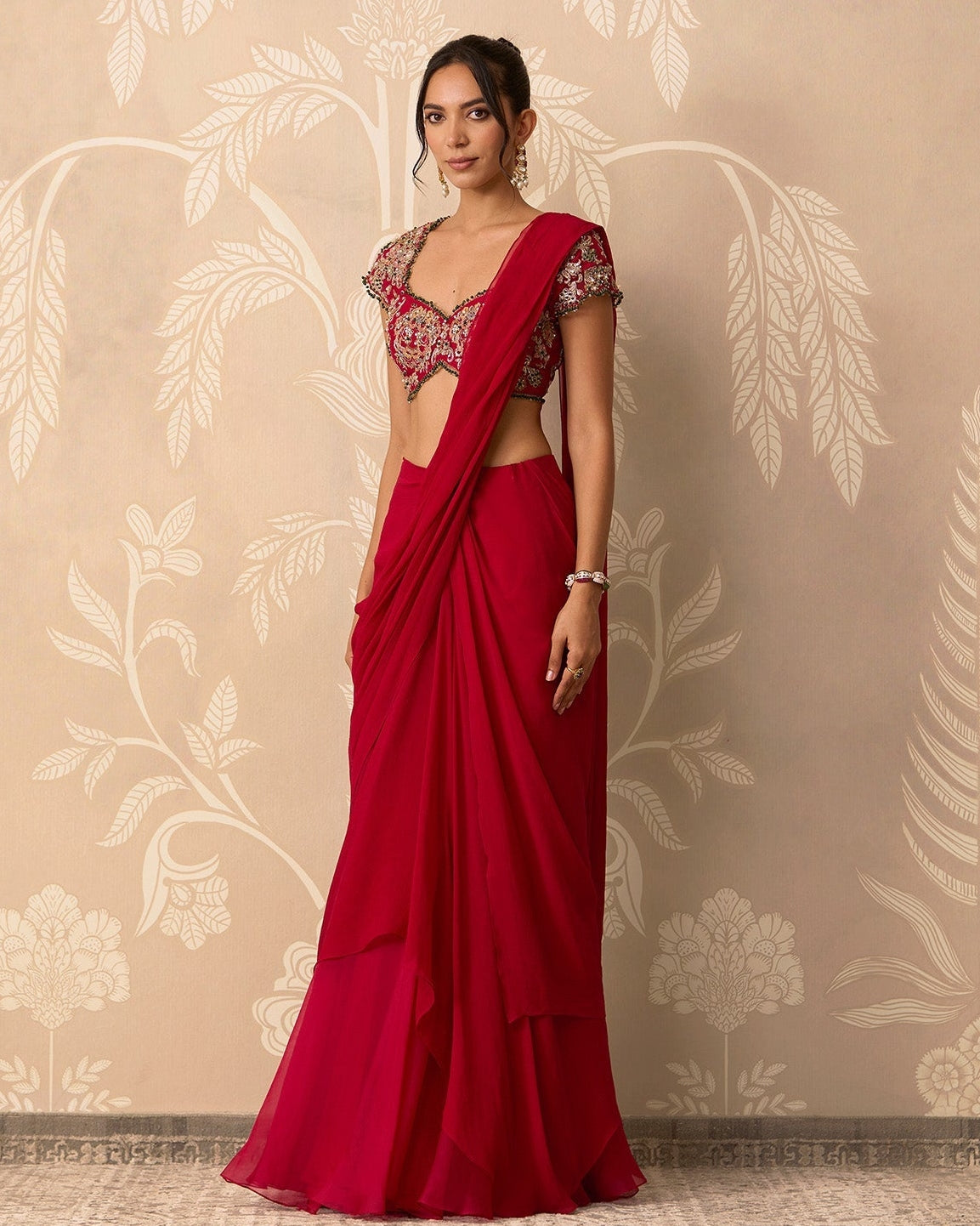 Red Twined Sari Set