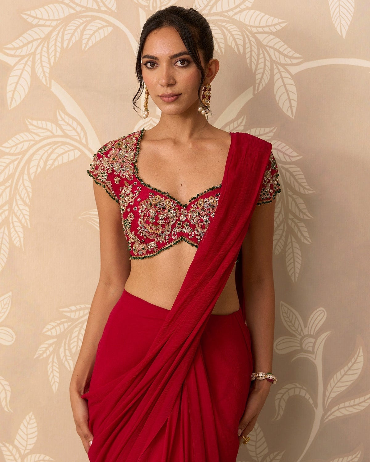 Red Twined Sari Set