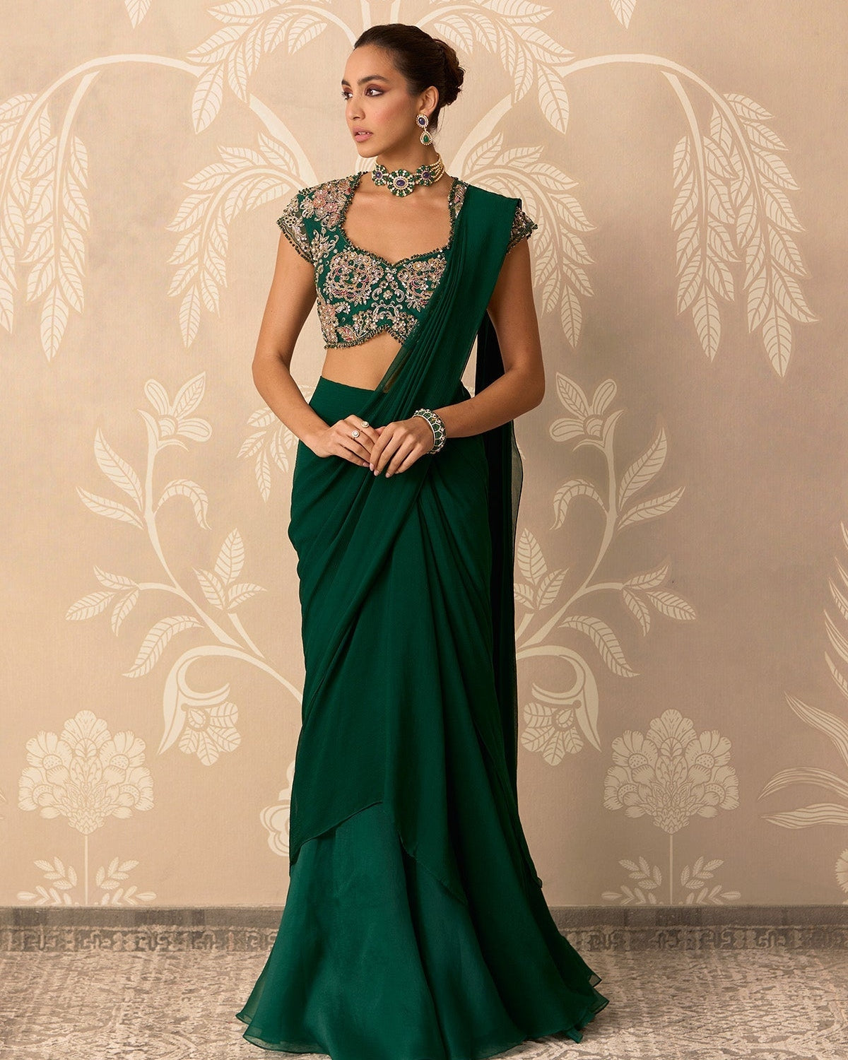 Emerald Green Twined Sari Set