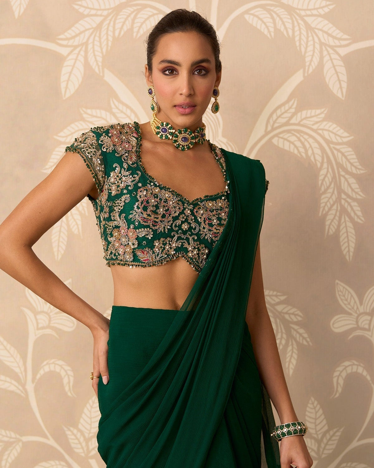 Emerald Green Twined Sari Set