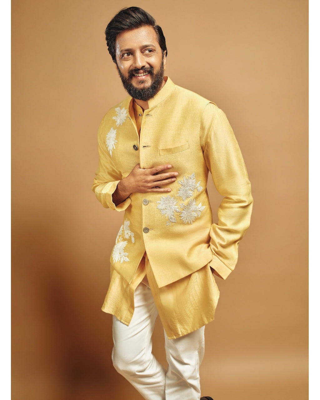Mango Yellow Kurta With Embroidered Bandi Set