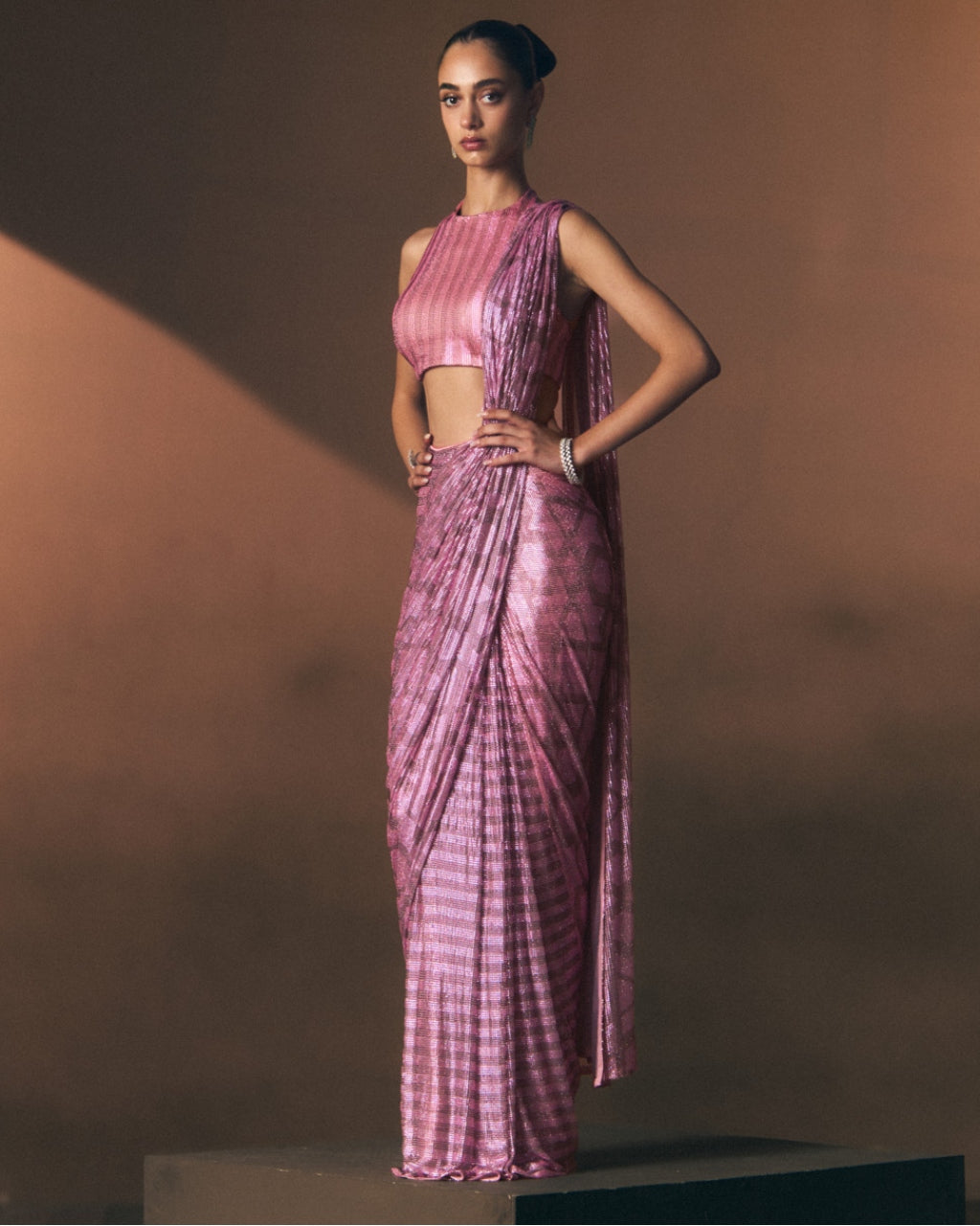 Coral Drape Sari