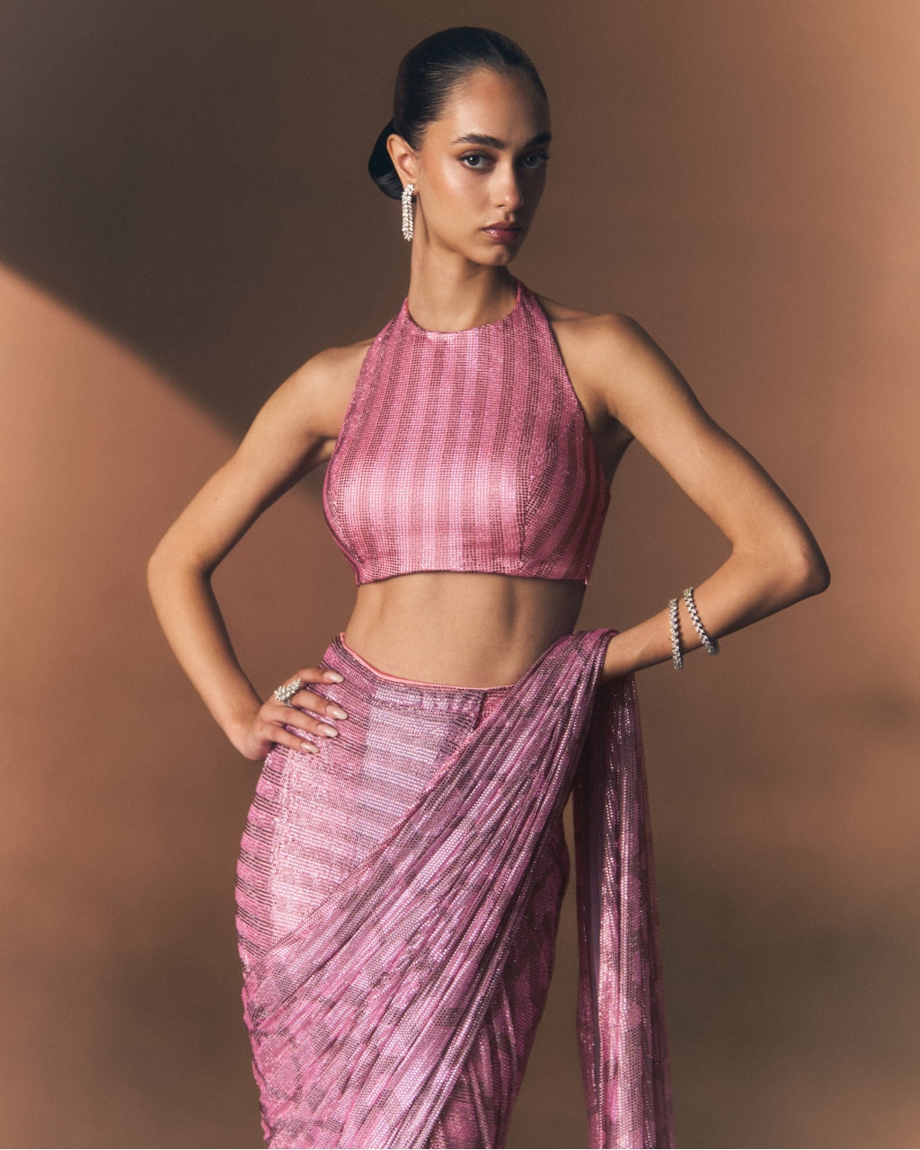 Coral Drape Sari