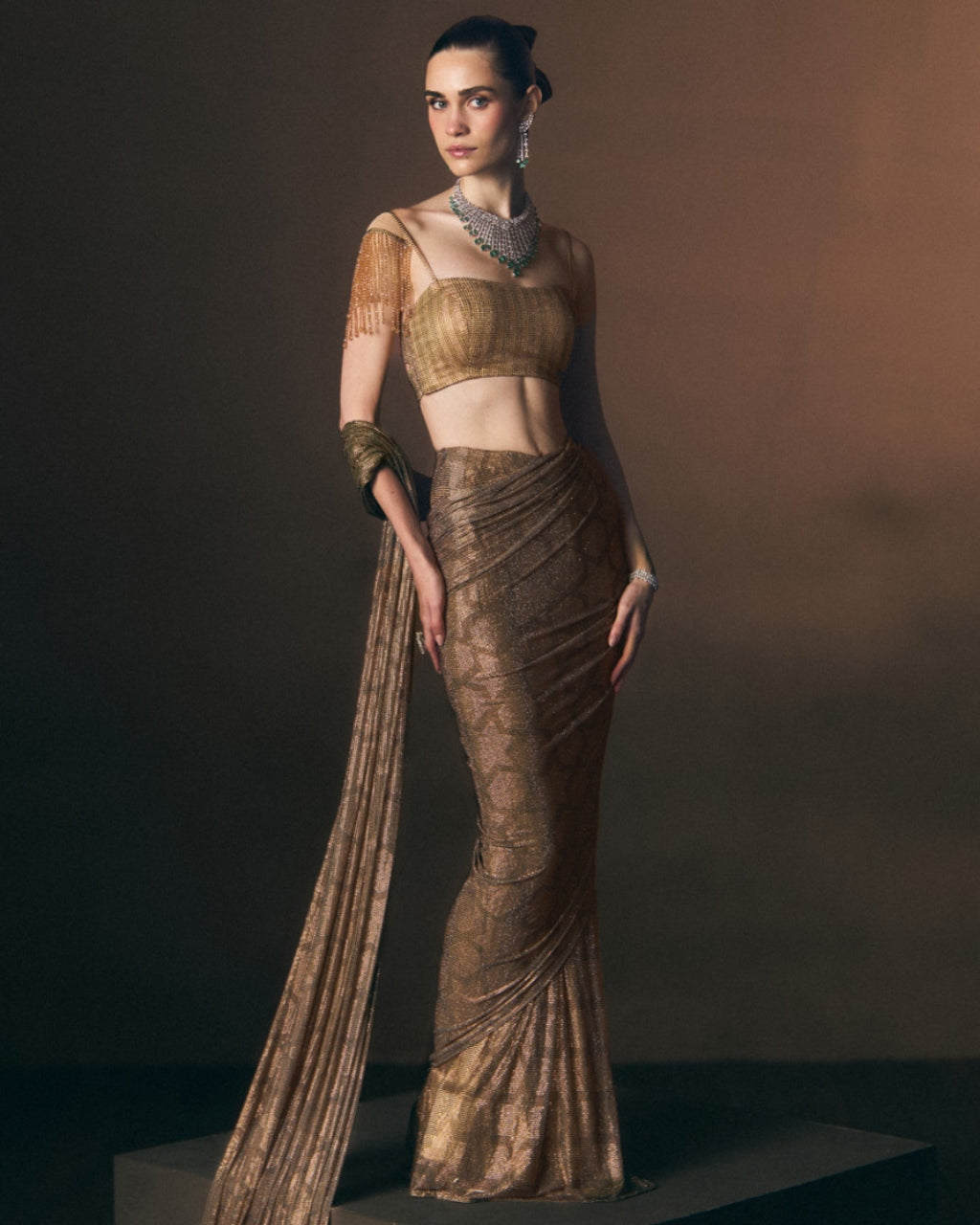 Champagne Drape Sari