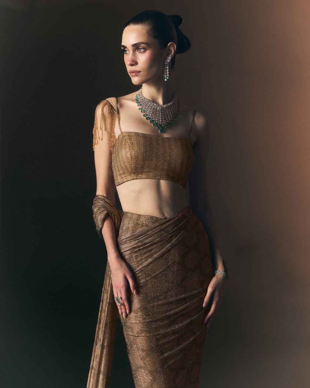 Champagne Drape Sari