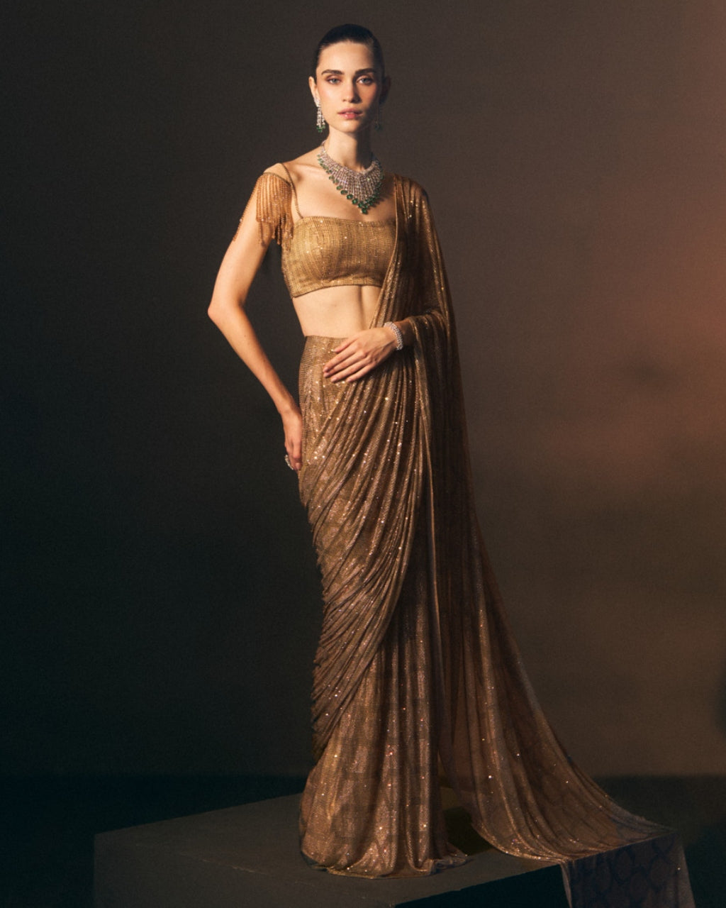 Champagne Drape Sari
