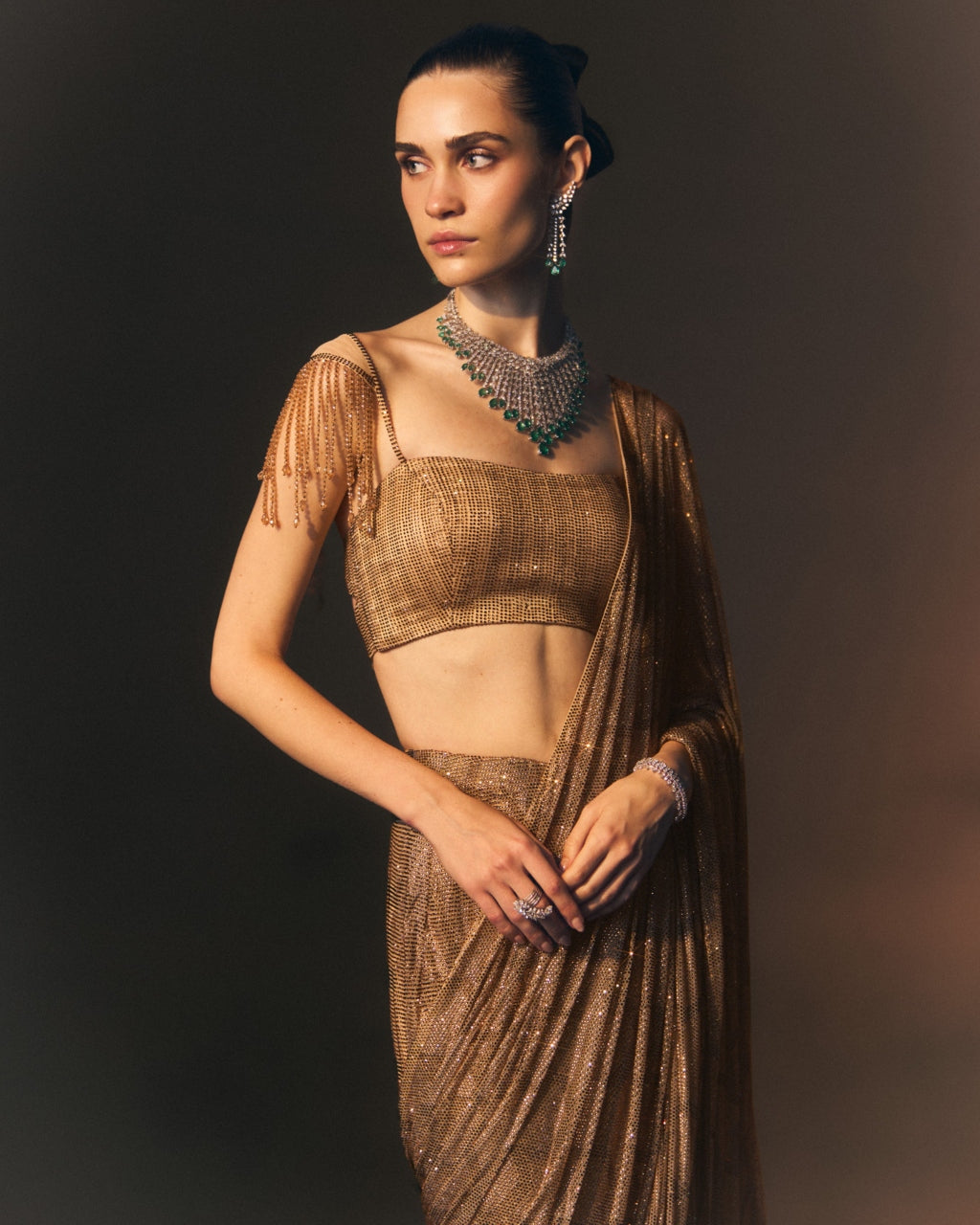Champagne Drape Sari