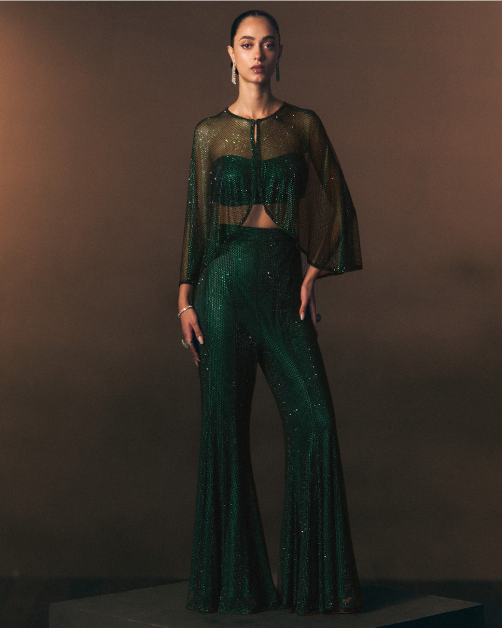 Verdant Flare Pant With Cape Co-Ord Set