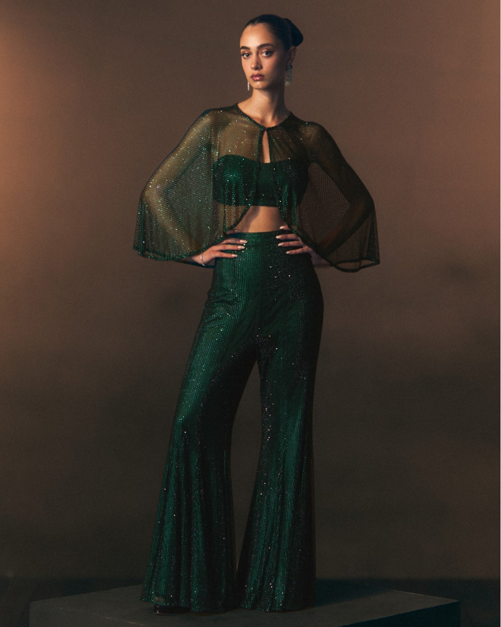 Verdant Flare Pant With Cape Co-Ord Set