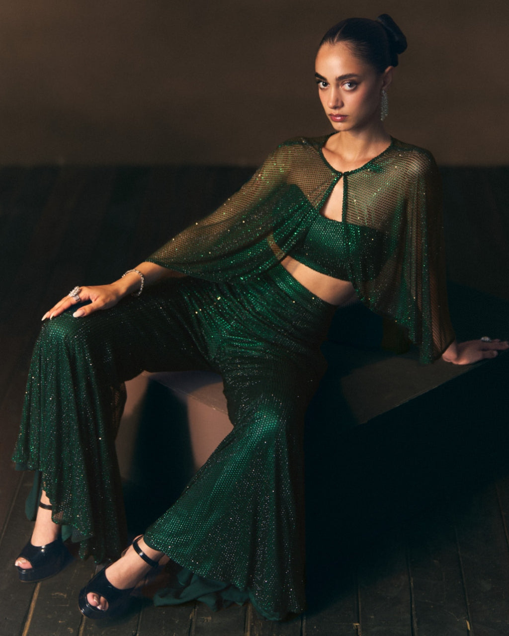 Verdant Flare Pant With Cape Co-Ord Set