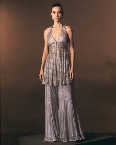 Slate Sharara Pants With Halter Shirt
