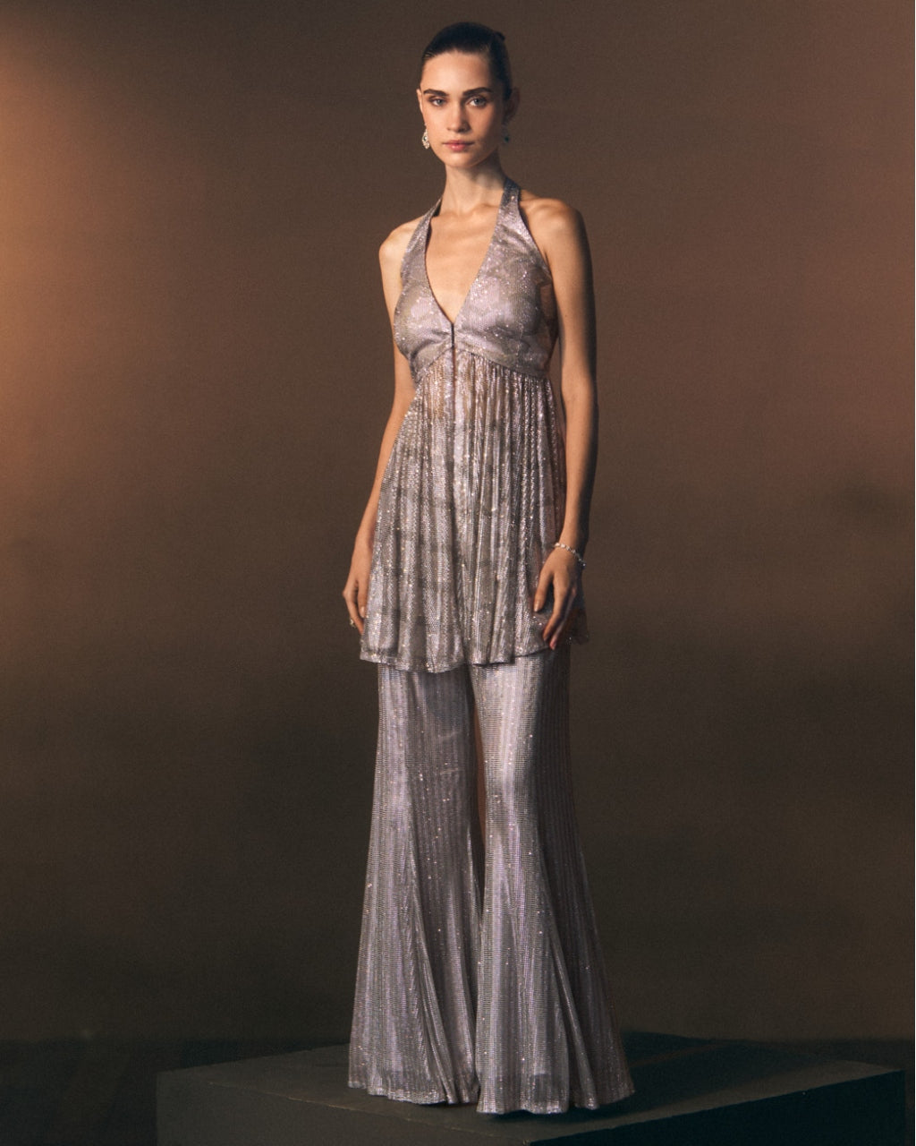 Slate Sharara Pants With Halter Shirt