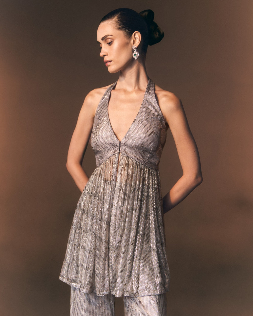 Slate Sharara Pants With Halter Shirt