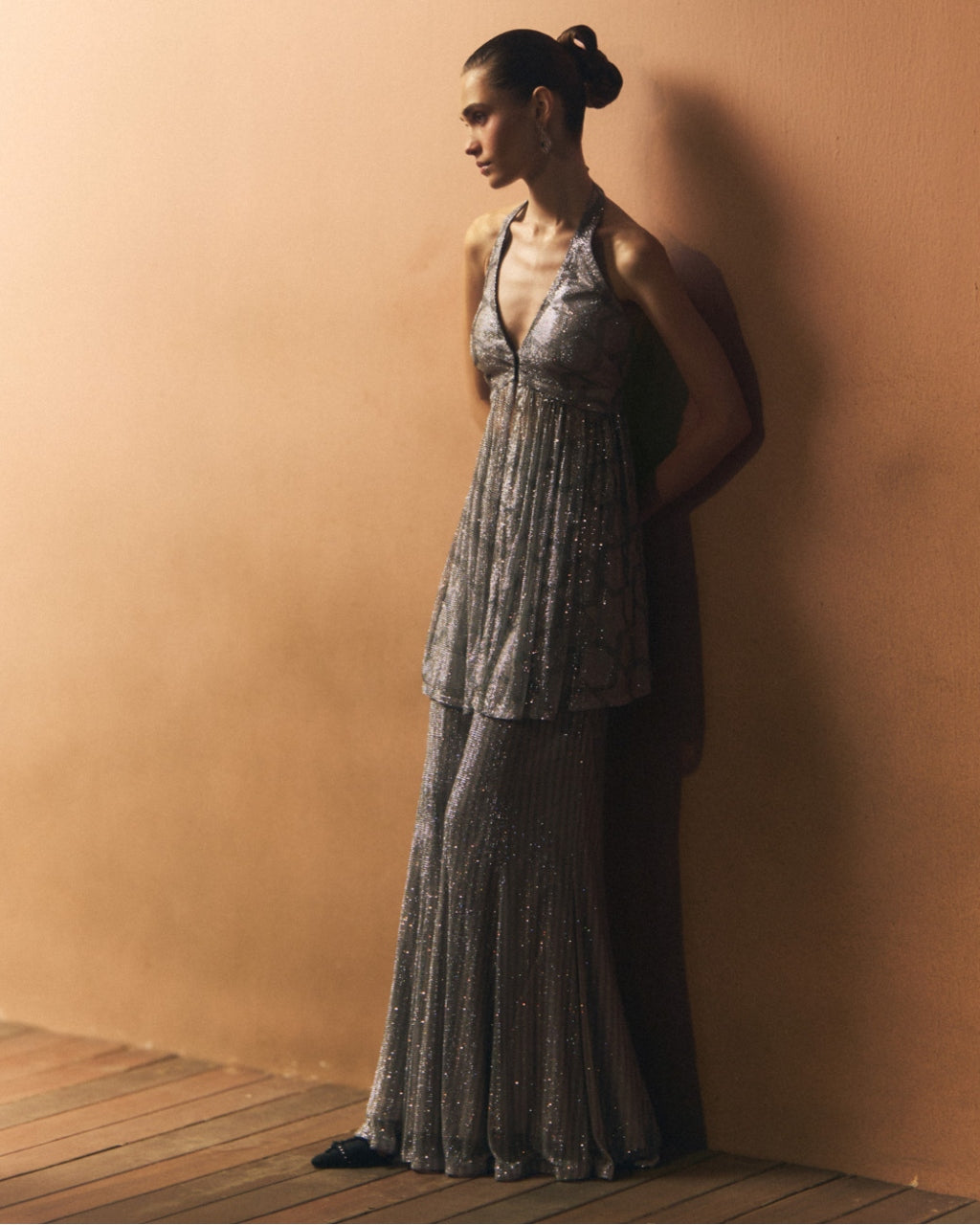 Slate Sharara Pants With Halter Shirt