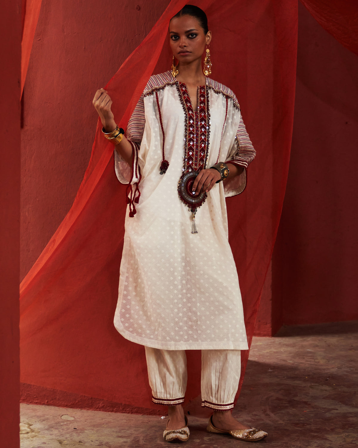 Ivory Long Kaftan Kurta Set