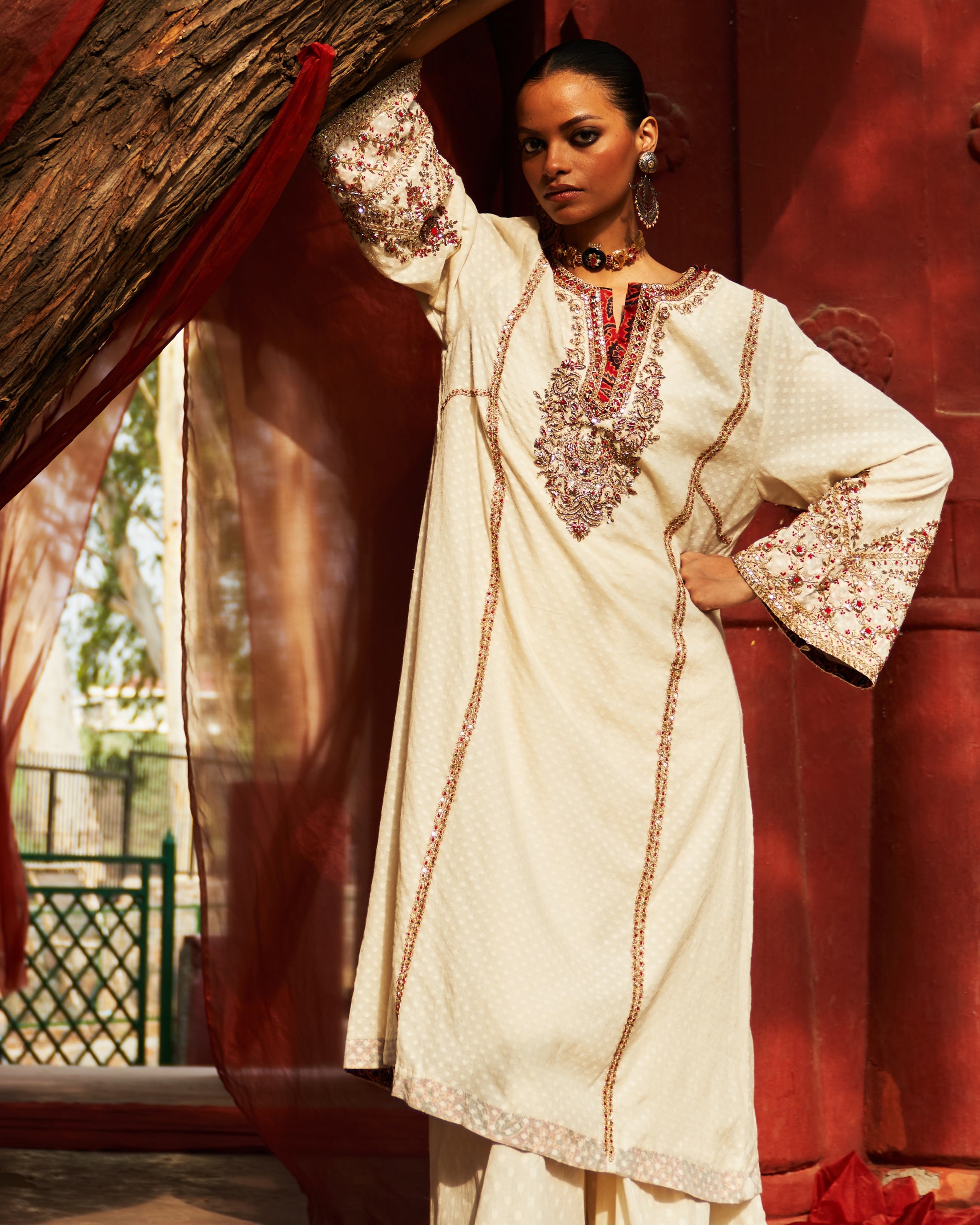 Ivory Long Anarkali Set