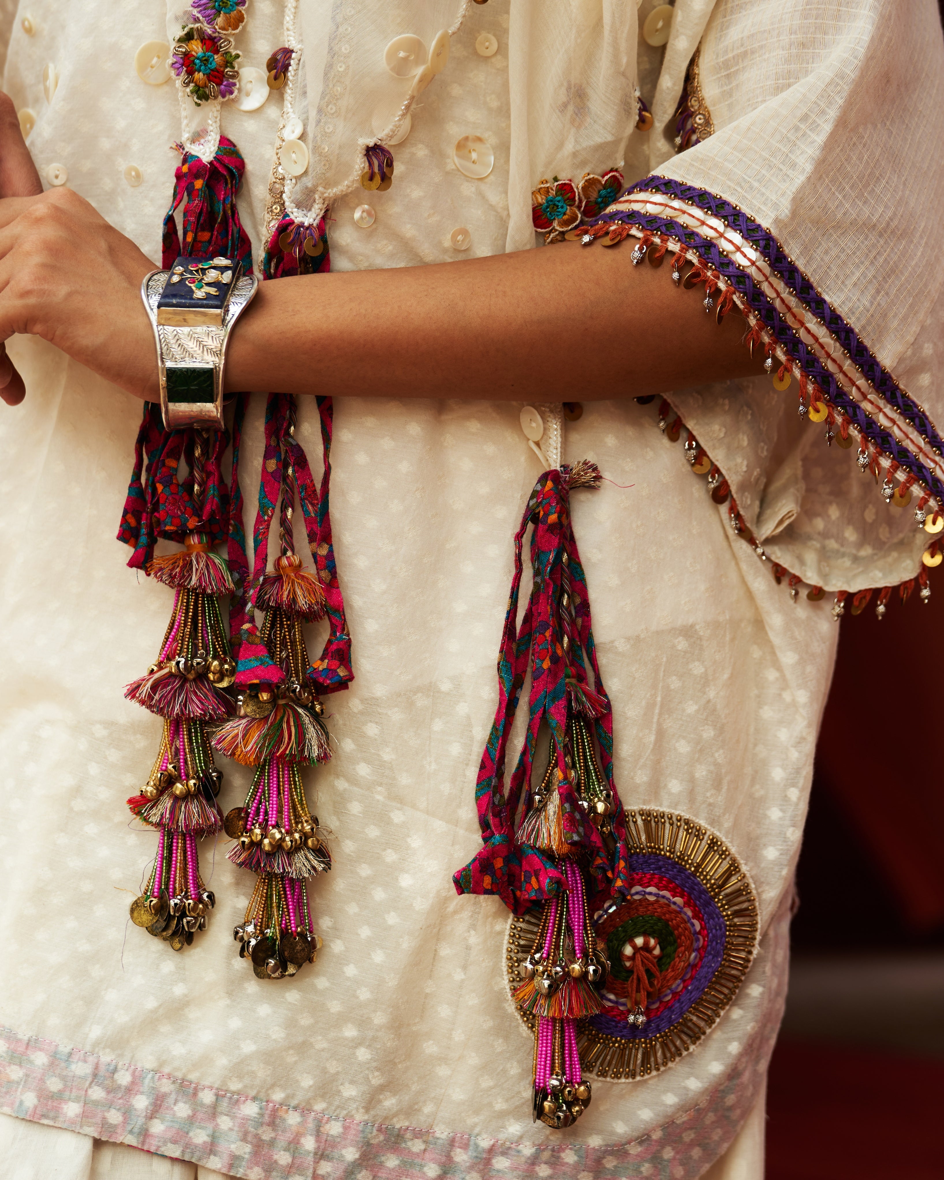 Ivory Embroidered Kurta With Cropped Salwar Set