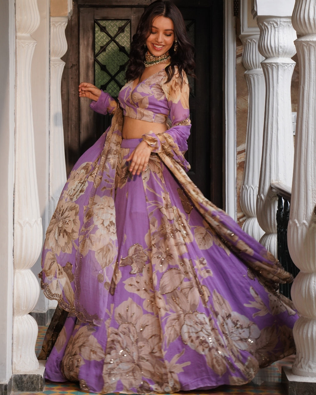 Lavender Floral Lehenga Set